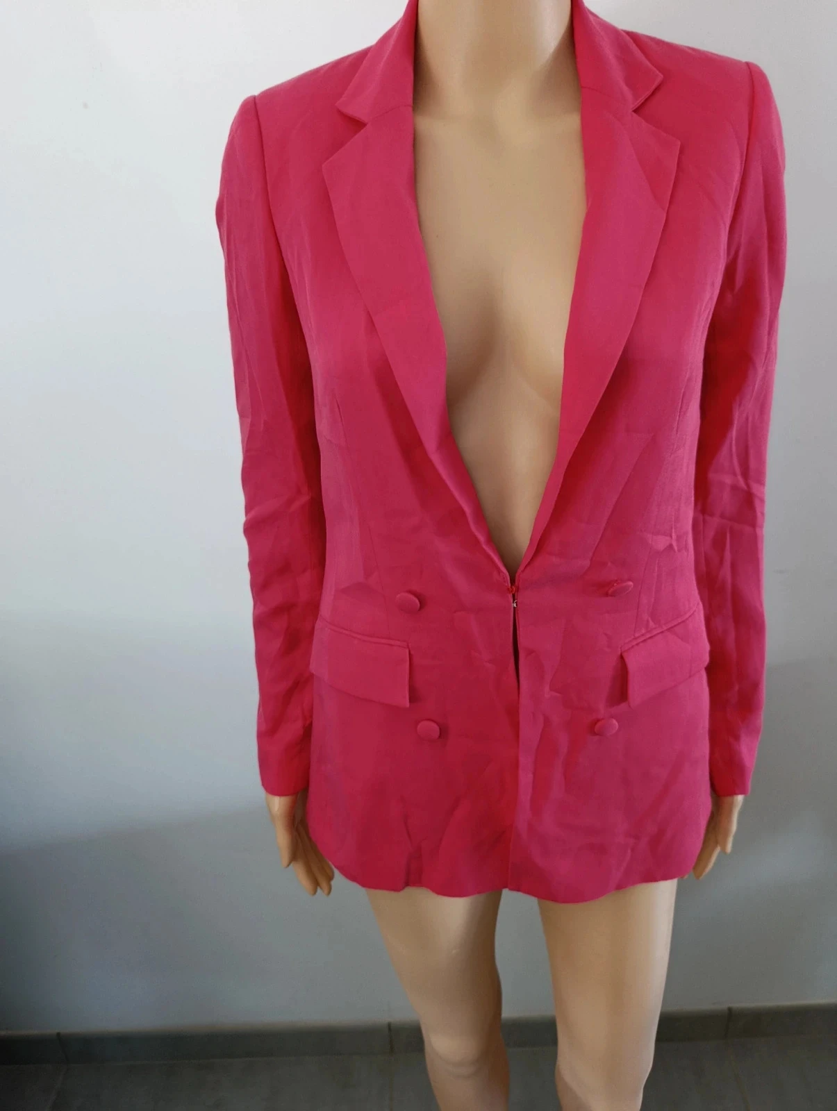 Fuchsia pink Naf Naf blazer T34 XS chic elegant women's tailored jacket – photo 3